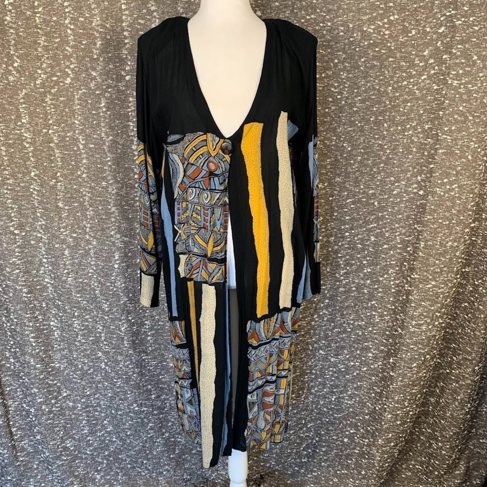 Vintage Midnight Velvet Geometric Cardigan Duster Boho Artsy Women's‎ Large